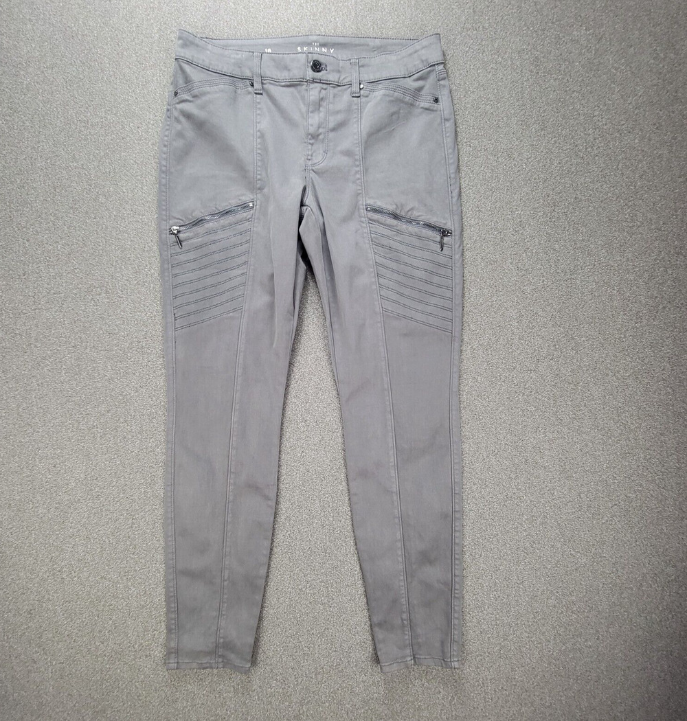 WHBM Size 10R Grey Amelia Skinny Zipper Detail Pants